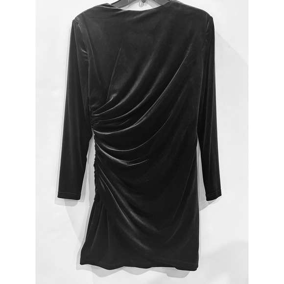 Alex Marie Nikki Black Velvet Stretch V-Neck Long Sleeve Ruched Wrap Dress Sz 8P - Picture 6 of 8